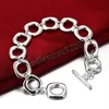 Silver Round square pendant Bracelet necklace earrings Jewelry set for women Fashion Party Christmas Gifts