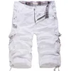 losse grote maat vracht shorts katoen heren tactische casual effen kleur patchwork militaire witte knielengte 220325