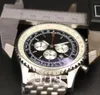 New Men's Quartz Watch Chronograph 46mm Black Dial 316L Silver Steel Strap Sapphire Solide Sold Mens Sports