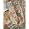 Casual Dresses Midi Dress for Women Summer Elegant Retro Chic Loose Ruffled Hem Doll Collar Romantic Oil Målning Print Floral Femalecasual