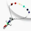 Link Bracelets Chain Orgone Natural Gemstone Bead Bracelet Iron Cross 7 Chakra Pendant Crystal Quartz Pendulum Yoga Meditation Anklet Woman