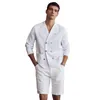 Garnitury męskie Blazers Summer biznesu mężczyzn dostosowany 2-częściowy czas wolny stały kolor podwójnie piersi krótkie spodnie