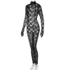Women's Jumpsuits & Rompers Women Clothing 2022 Spring And Summer Sexy Black Lace Long Sleeve With Gloves See-Through Jumpsuit Bodycon Clubw