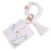 PU Leather Bracelet Wallet Keychain Jewelry Party Favor Tassels Bangle Key Ring Holder Card Bag Silicone Beaded Wristlet Keychains Fashion Handbag B8025