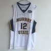 男性12 Ja Morant College Basketball Jersey Murray State Morant Embroidery Murray State Yellow White Navy Jerseysステッチ