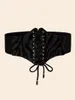 Belts Fashion Steampunk Suede Black PU Corset Cummerbunds Front Lace Up Elastic Waist Spliced Cincher Belt