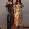 WannaThis Summer Floral Off Shoulder Puff Sleeve Maxi Dress For Woman Robe Sexy Lace Up Side Split Chic Mid Calf Aesthetic 220630