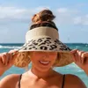 Wide Brim Hats Beautiful Summer Sun Hat Vintage Leopard Print Visor Cute Bowknot Empty Top Straw Birthday Gift For FriendsWide