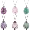 Natural Crystal Pendants Energy Necklace Drop-shaped Tree of Life Jewelry Weeding Gift