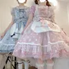 Pink Sweet Lolita Dress Casual Dresses Sissy Lolita Dress Sweet Classic Fancy Apron Maid Laser Puff Sleeve Retro Party Crossdresser Shiny Costume