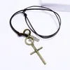 Duży pierścień Jezus Cross wisiork Naszyjnik Regulowany łańcuch skórzane naszyjniki dla kobiet mężczyzn punkowy mody dar biżuterii