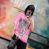 Dames t-shirt luxe tij merk zomer dames kleren kralen bril gekleurd boorgradiënt tie-dye roze korte mouw straat topvrouwen's