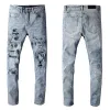 Mäns jeans 2022 Designer Jeans Hip-Hop Fashion Zipper Hole Wash Jean Pants Retro Torn Fold Stitching Men Design Motorcykel Ridning Cool Slim Pant Purple For Women 28-40