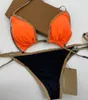 Designer-Damen-Bademode, luxuriöser Farbverlauf, Heimtextilien, sexy Stickerei-Bikini-Set, Markenbuchstaben, Bademode, Designer-Metallkette, hochwertige Damen, rückenfrei, geteilt, S