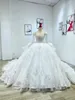 Custom Made Ball Gown Wedding Dresses Glitter Dubai Arabia Long Sleeves Beads Lace Appliqued Crystal Bridal Gowns Real Images 2022