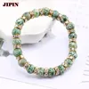 Beaded Strands Fashion Green Spotted Stone Bracelets Gold Rhinestone Circle Muticolor Crystal Bracelet For Men Accessories&Bangles B01001 Fa