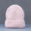 Femme cachemire mélange hiver chapeau longue fourrure chaud doux laine tricoté chapeaux femmes Skullies bonnets en gros 220812