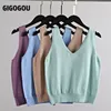 GIGOGOU Sexy col en V tricoté haut court femmes chemise grande taille réservoir sous-vêtements décontracté Streetwear vêtements pour 220325