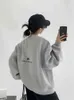 Embroidered Compound Round Neck Plain Hoodie Women's Spring And Autumn New Loose All-match Gray neutral Long-sleeved Top Female T220726