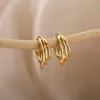 Hoop & Huggie Minimalist 3 Layers Curved Earrings For Women Stainless Steel Gold Silver Color Earring 2022 Trend Jewerly Christmas GiftHoop