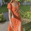 Spring Summer Mujer Fashion Female Vintage Printed Short Sleeve Loose Chiffon Dres Casual A-line Midi Dresses Vestidos 220516