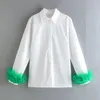 Camicette da donna Camicie Polsini con piume da donna Y2k Manica lunga Colletto rovesciato Top da donna Bianco Solido Elegante camicia femminile con bottoni 2022Wome