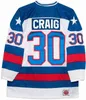 Thr 1980 Miracle On Ice Team # 21 Mike Eruzione # 17 Jack O'Callahan # 30 Jim Craig Camisetas de hockey sobre hielo Azul Blanco Cosido Jersey de hockey de EE. UU.