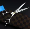 JOEWELL 7.0 inch 440C stainless steel hair cutting scissors with hole on hand with leather case