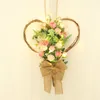 装飾的な花の花輪花の偽のハート型の花輪の壁吊り花輪プラスチックマルチカラー1PCSピンクシミュレーションローズローズコラティ