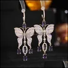 Dangle Chandelier Earrings Jewelry Gorgeous Super Fairy Butterfly Shaped Blue Pink Cubic Zircon Tassel Drop Earr Dhcvz