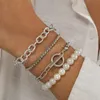 4pcs/conjuntos Bohemia Multilayer Contas Link Chain Pearls Bracelet for Women Luxury Jewelry Conjuntos de pulseiras Trendy Gift