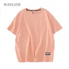 WAVLATII Women 100% Cotton T shirts Female Green Fashion Oversized Streetwear Short Sleeve Tees Tops for Summer WT2201 W220422