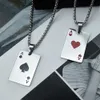 Stainless Steel Hip Hop Silver Men's Playing Cards Poker Necklace Pendant Spades Ahearts A In Cards Games Charm Fashion Jewelry include chains