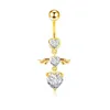 Women Fashion Piercing Crystal Heart Wing Belly Navel Ring Dangle Personality Body Jewelry Accessories