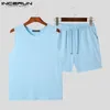 MENS TRACKSUITS MEN SETS SOLDA FÄRGA FÖRSÄLJNING O-NECK SLEEVELESS T-shirt Shorts Två stycken Streetwear Casual Suits S-5XL Incerunmens DFLW