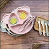 Cups Dishes Utensils 1Pack Baby Bamboo Tableware Bowlandspoon And Fork Feeding Food Cartoon Panda Kids Mxhome Dhbiq