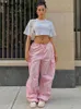 Women's Pants & Capris Forefair 2022 Y2K Baggy Cargo Women Low Waist Sweatpant Pink Vintage Street Pockets Wide Leg Trousers Joggers Pant Ca