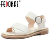 Fedonas Casual dames sandalen lage hakken retro korte echte lederen pumps mode buckle zomers kantoor dames schoenen vrouw J220527