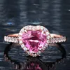 Lady Jewellery Pink Crystal Love Heart Diamond Sweet Rose Gold Anello in stile europeo e americano Lady Wedding Party Regalo di compleanno per ragazze di San Valentino regolabile