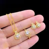 Earrings & Necklace Luxury Female White Crystal Jewelry Set Charm Gold Color Stud Earring For Women Dainty Square Zircon Wedding Ring Chain