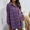 Damesjacks denim jas oversized dames mode retro plaid geprinte outsear rapel h shirt lange mouw t-shirt val voor vrouwenvrouwen