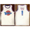 Nikivip Ship From US TAZ Tune Squad Space Jam Basketball Jersey Movie Men's All Stitched White Jerseys Size S-3XL Top Quality