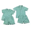 Cotton Stripe Seersucker Summer Pijamas Define Boutique Home Sleepwear para crianças menino e menina12m-12years Button Up PJS 220706