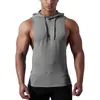 Men's Muscle Fitness Workout Tank Tops Gym Soft Drawstring Sleeveless Hoodies Bodybuilding Sweatshirts 220518