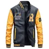 Brand Embroidery Baseball Jackets Men Stand Moto Biker Leather Jacket Men Casual Fleece Thicken Faux Leather Coat M-4XL T220816