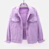 Women's Denim Jacket Spring Autumn Short Coat Pink Jean Jackets Casual Tops Purple Yellow White Loose Top outerwear Pure Color Single breasted Short Coats