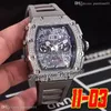 2022 Miyota Automatic Mens Watch Diamonds Bezel Big Date Skeleton Dial Black Crown Grey Rubber Strap Super Edition 6 Styles Puretime01 1103D4