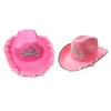 Casquettes de baseball Fedoras en feutre de laine avec ornement scintillant Chapeau à large bord Paillette Chapeaux Style cow-girl en accessoires roses