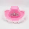 Berets Western Pink en witte cowgirl hoeden brede rand tiara decoraties opgerolde benodigdheden voor feest bruids fancy jurk rekwisieten tieners kinderbaren