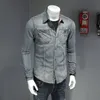 2023 Spring New Tops Youth Personlighet L￥ng￤rmad skjortor Open Line Design Denim Men's All-Match Square Collar Casual Trend Shirts Asian Size S-4XL